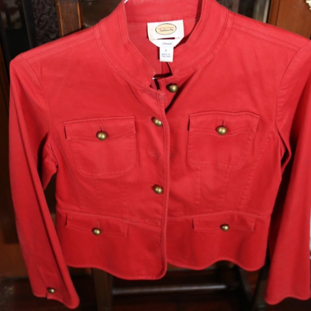 Talbots Red Button Military Style Jacket Coat Size 6 - Talbots Red